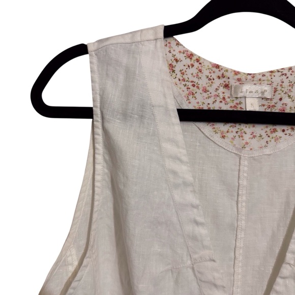 Kleen Size Small White Linen Lagenlook V-Neck Button Up Sleeveless Blouse Top - Picture 3 of 6